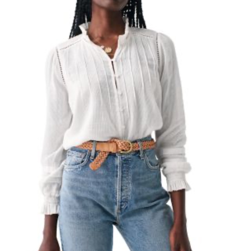 Faherty Willa white organic cotton blouse small